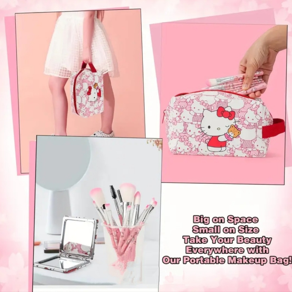 Hello Kitty 12 Piece Makeup Brush And Waterproof Makeup Bag Set - Picture 4 of 9